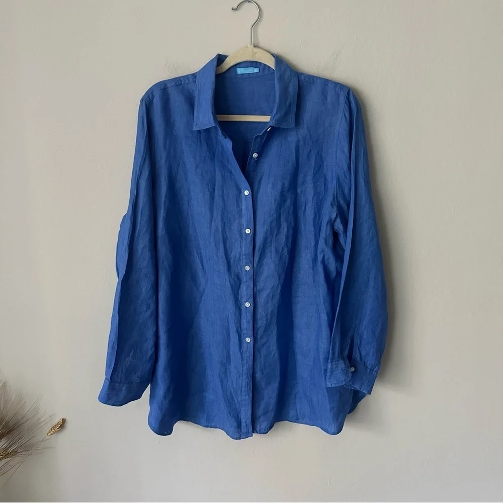 J. McLaughlin Britt Linen Button Down Shirt in Dark Chambray Blue XXL Coastal - Picture 5 of 12